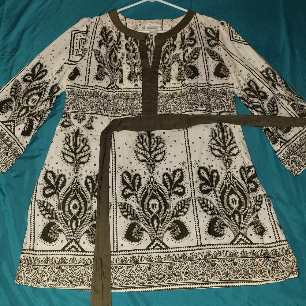 Venezia 14/16 olive green and cream blouse